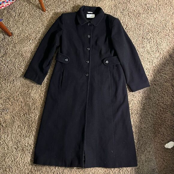 VTG Andrea Berm Black Wool Blend Long Coat L Classic 80s Minimalist - Picture 2 of 12